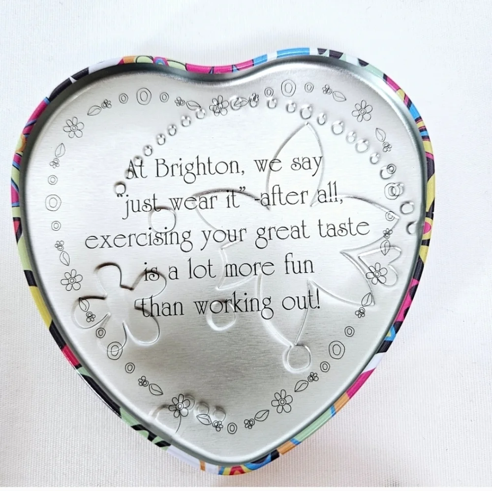 Brighton Heart-Shaped Floral Jewelry Tin Trinket Boxes Set of 2